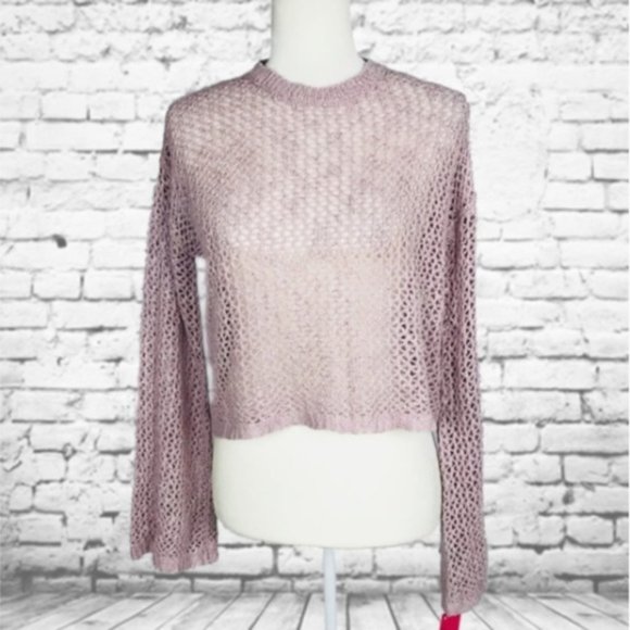 Womens Lilac Cropped  See Through Long Sleeve Pullover Sweater - Picture 2 of 8